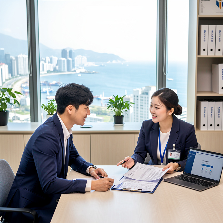 부산신용보증재단에서 상담하는 부산 청년 창업가와 근무자