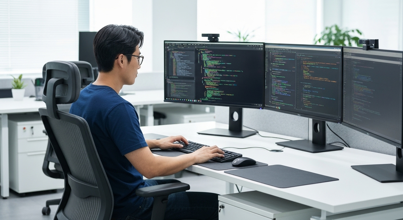 풀스택 개발자가 프런트엔드와 백엔드 작업을 동시에 하는 모습