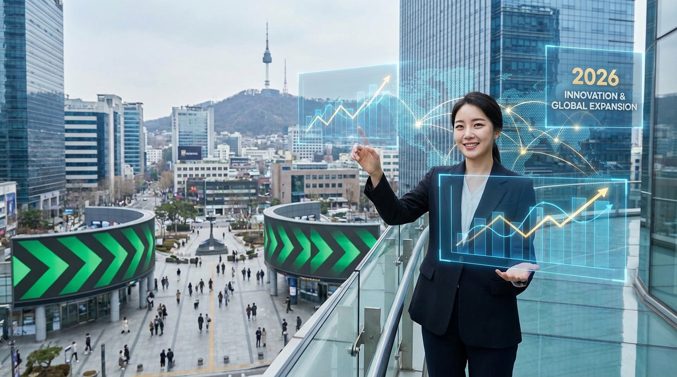 2026년 창업지원사업 성공과 글로벌 진출을 상징하는 한국 스타트업 대표 이미지