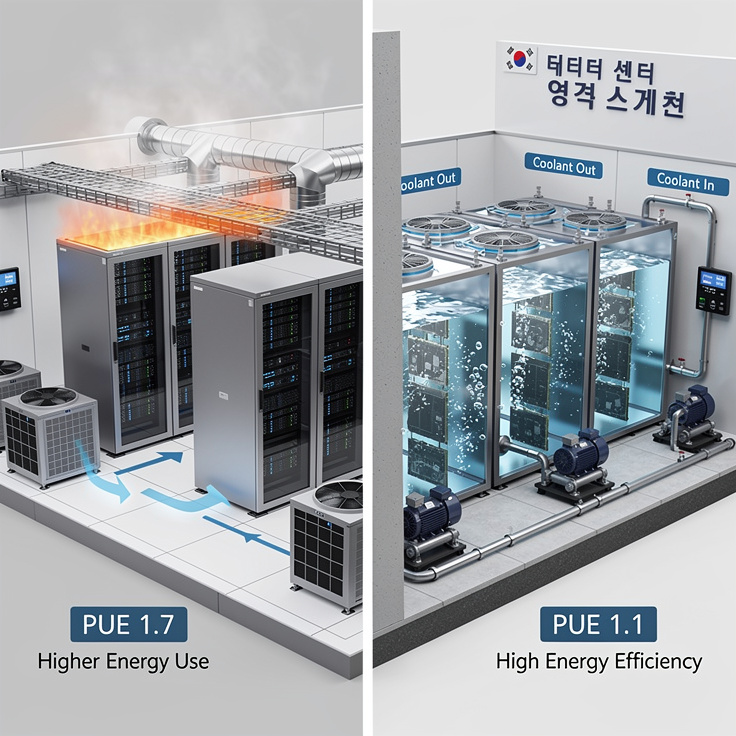 공랭식과 액침 냉각 방식의 비교와 데이터센터 냉각 시스템
