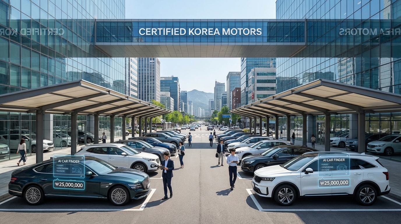 한국의 현대와 기아 인증 중고차 매장이 AI 기술과 함께 나타난 모습