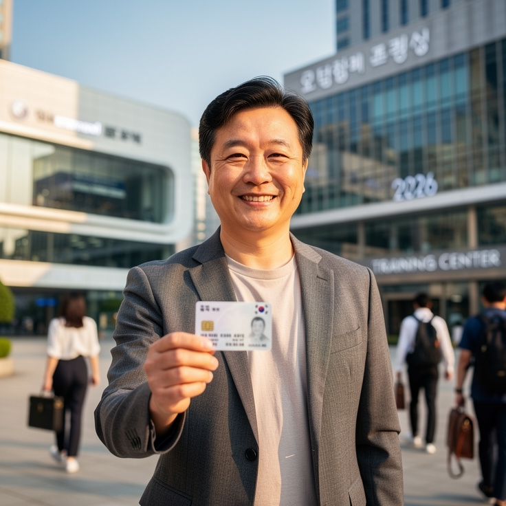 2026년 중장년이 국민내일배움카드를 들고 새로운 취업과 배움을 시작하는 모습