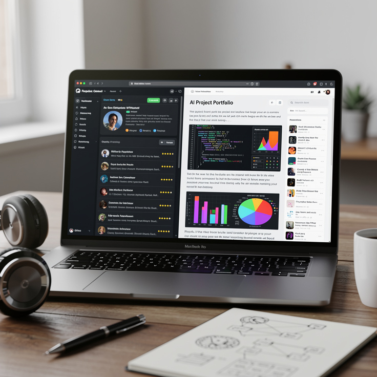 자신만의 AI 프로젝트 포트폴리오를 구축하는 한국인의 모습