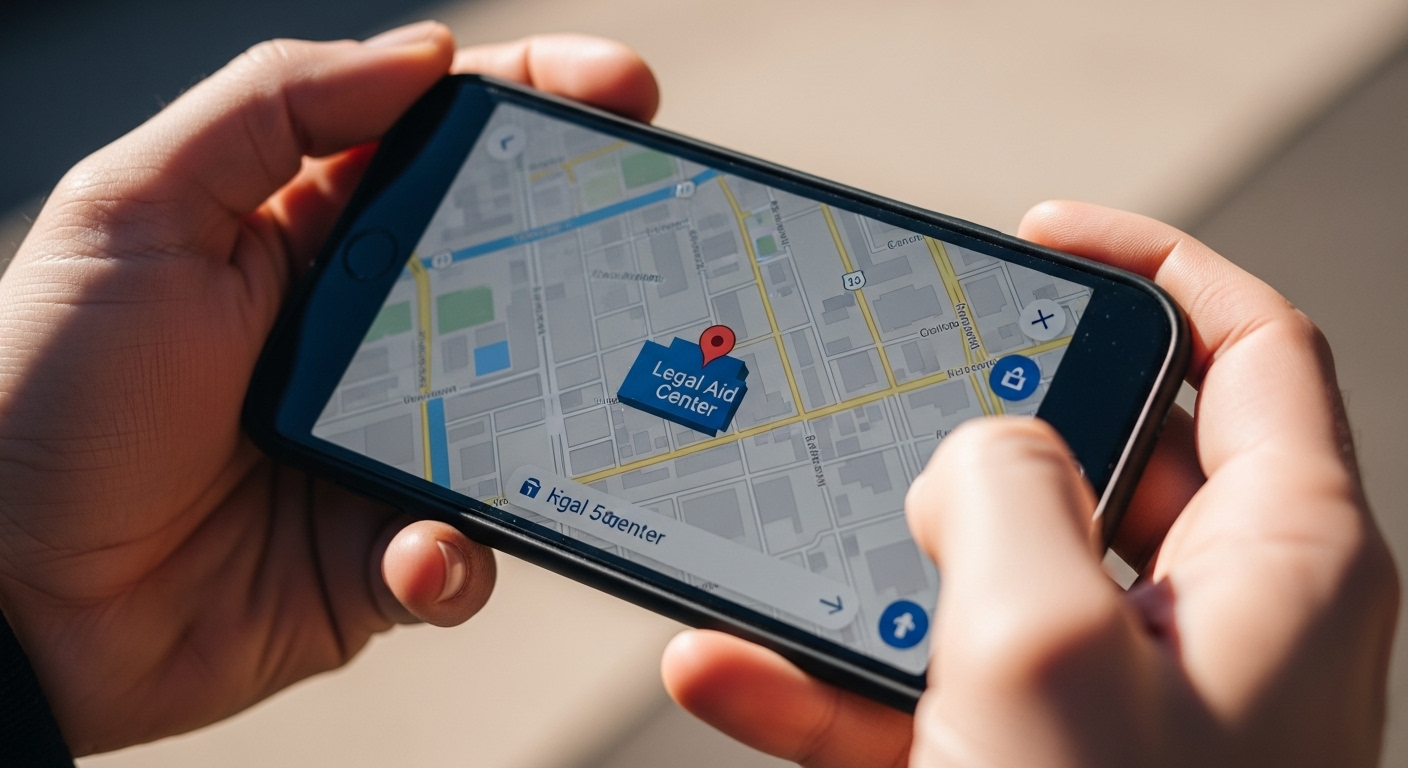 스마트폰 지도 앱으로 무료법률상담센터 위치를 찾는 모습