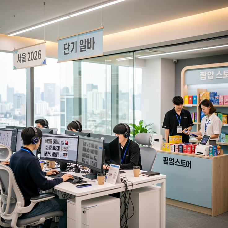 데이터 라벨링 및 팝업스토어 보조 단기 알바 모습