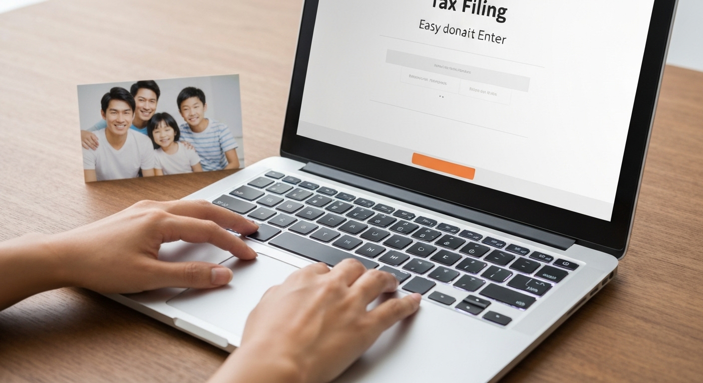 노트북으로 홈택스 연말정산 기부금 공제를 신청하는 장면.