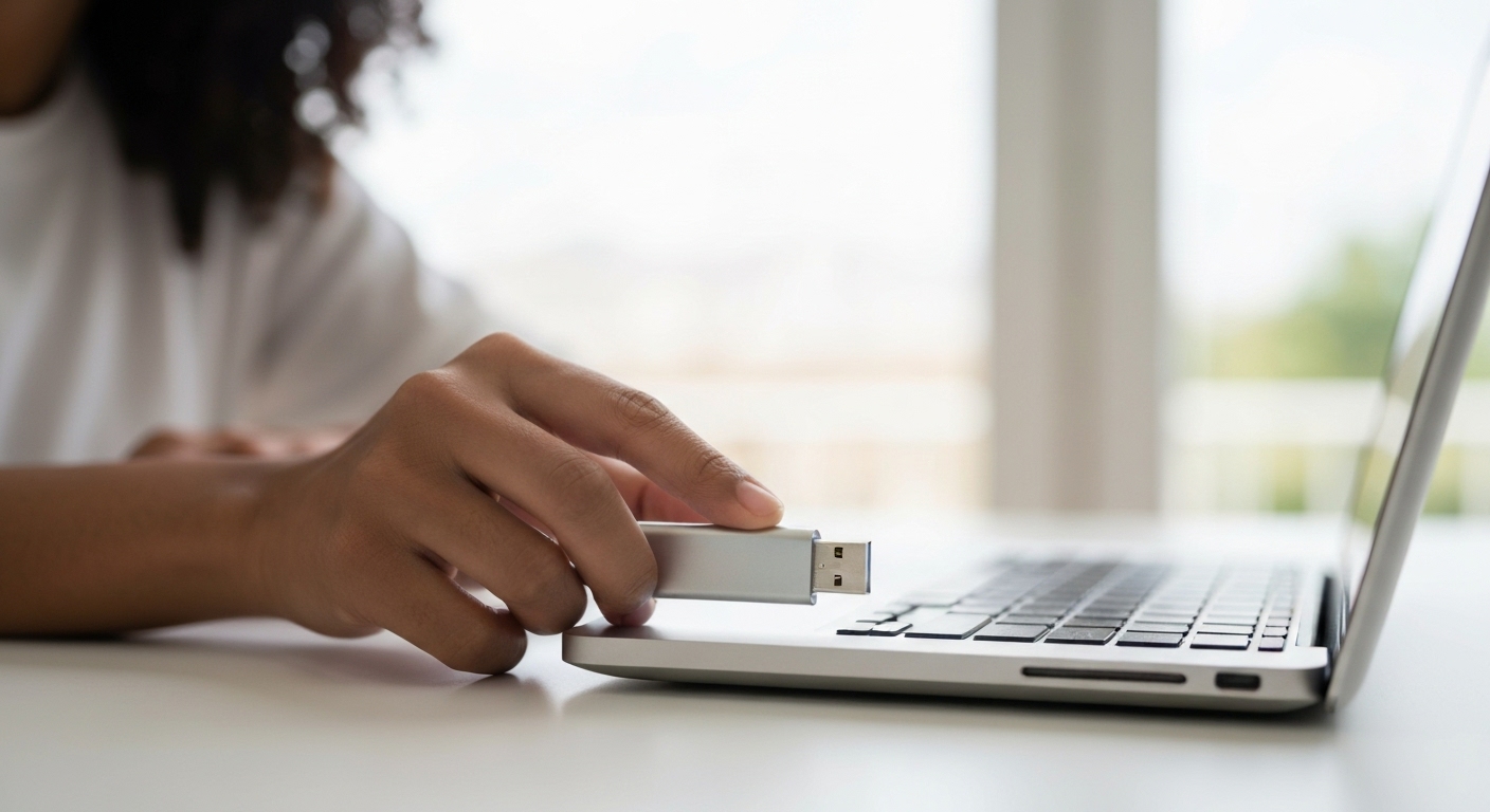 윈도우 11 클린 설치를 위해 노트북에 USB를 꽂는 모습