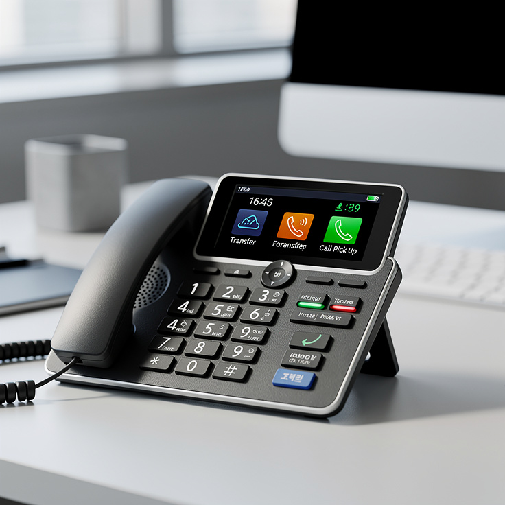 한국 사무실 키폰에서 돌려주기와 당겨받기 기능을 보여주는 전화기 조작 화면