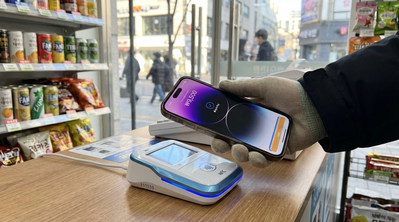 서울 시내 편의점에서 애플페이로 결제하는 모습