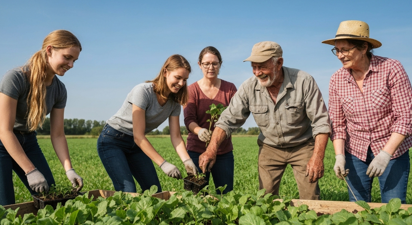 귀농 교육 멘토링 주거 농지 지원 등 비재정적 지원 프로그램을 보여주는 장면.