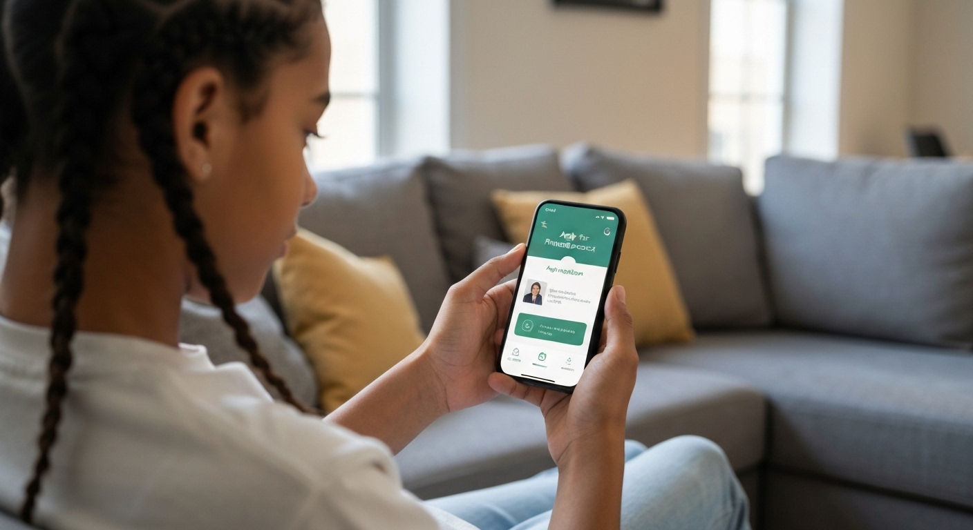 스마트폰 뱅킹 앱을 통해 간편하게 청년미래적금을 신청하는 청년의 모습