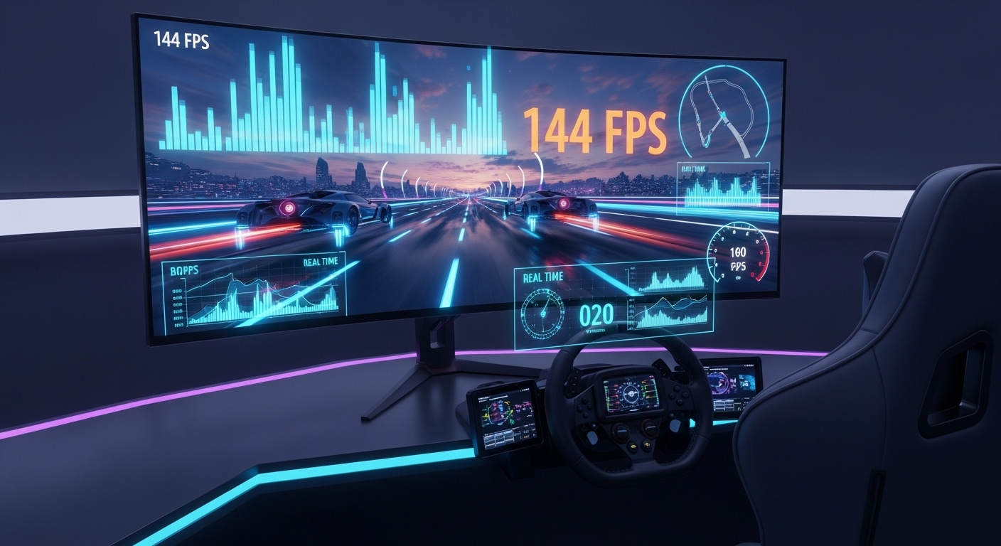 게임 화면 위로 프레임(FPS) 수치와 성능 그래프가 표시되는 게이밍 벤치마크를 나타내는 이미지