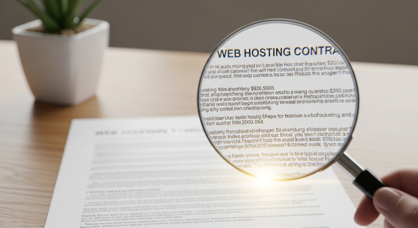 웹호스팅 가격표의 숨겨진 세부 사항을 돋보기로 살펴보는 이미지