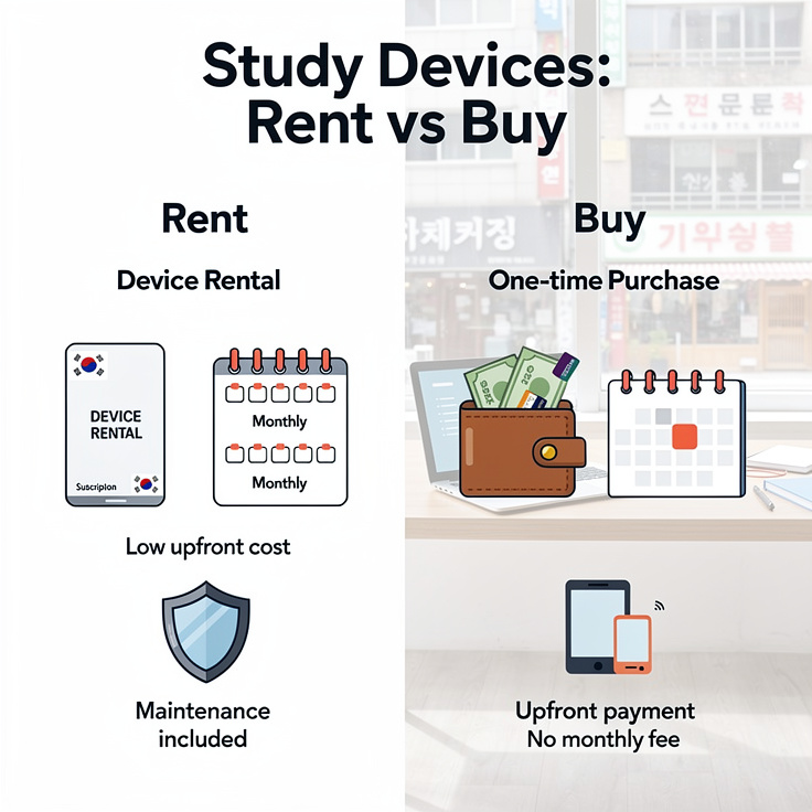 학습기기 렌탈과 구매 비교 인포그래픽 이미지