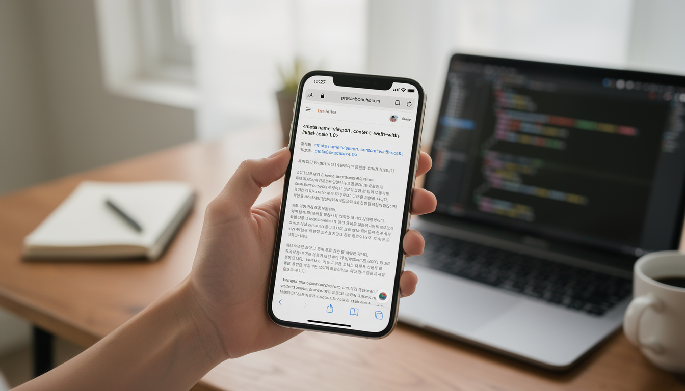 뷰포트 메타 태그 설정 누락으로 인해 작은 글씨가 보이는 모바일 웹페이지