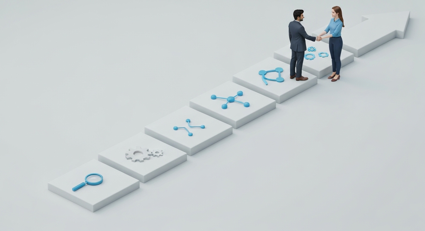 클라우드 네이티브 전환을 위한 5단계 실행 계획을 나타내는 로드맵 인포그래픽
