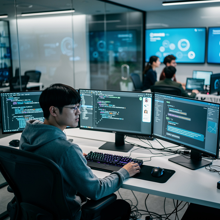 AI 시대에 첨단 도구를 사용하는 한국 개발자의 모습