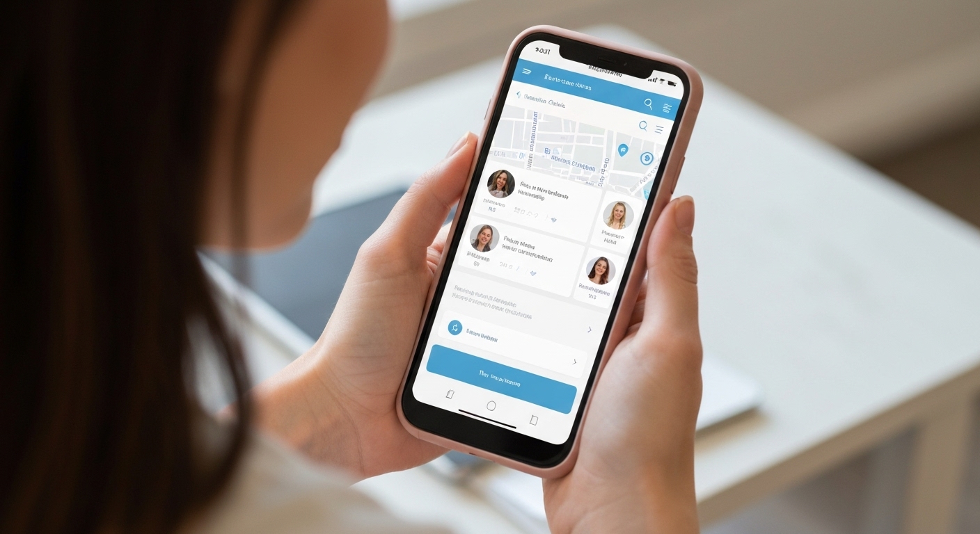 스마트폰으로 예방접종도우미 웹사이트에서 가까운 접종 병원을 찾고 있는 화면
