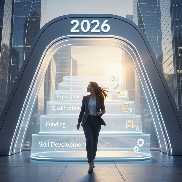 2026년 4단계 창업 실행 전략을 따라 성공을 향해 나아가는 한국 여성 창업가의 이미지