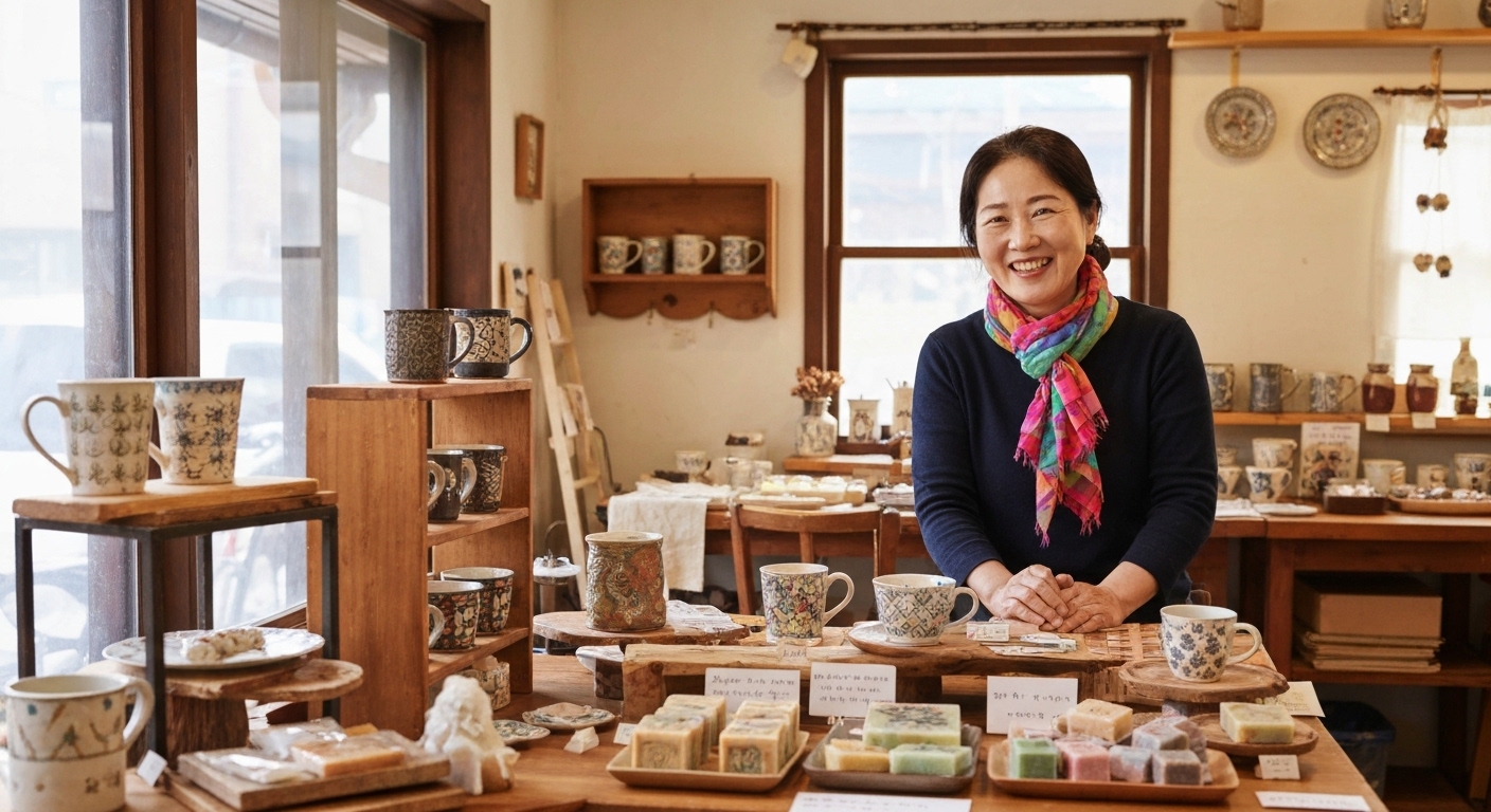 소규모 공방이나 카페를 운영하는 한국 은퇴자의 창업 모습