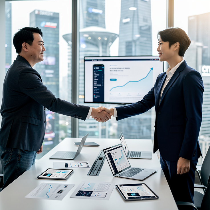 2026년 웹사이트 개발과 유지보수를 위한 성공적인 파트너십을 상징하는 이미지