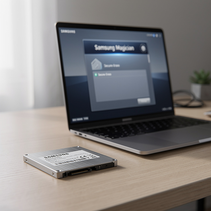 삼성전자 SSD와 삼성 매지션 프로그램을 사용해 보안 삭제하는 모습