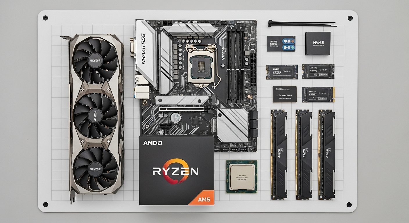 해상도별 PC 견적을 위한 라이젠 CPU, 그래픽카드 등 부품 조합을 보여주는 이미지