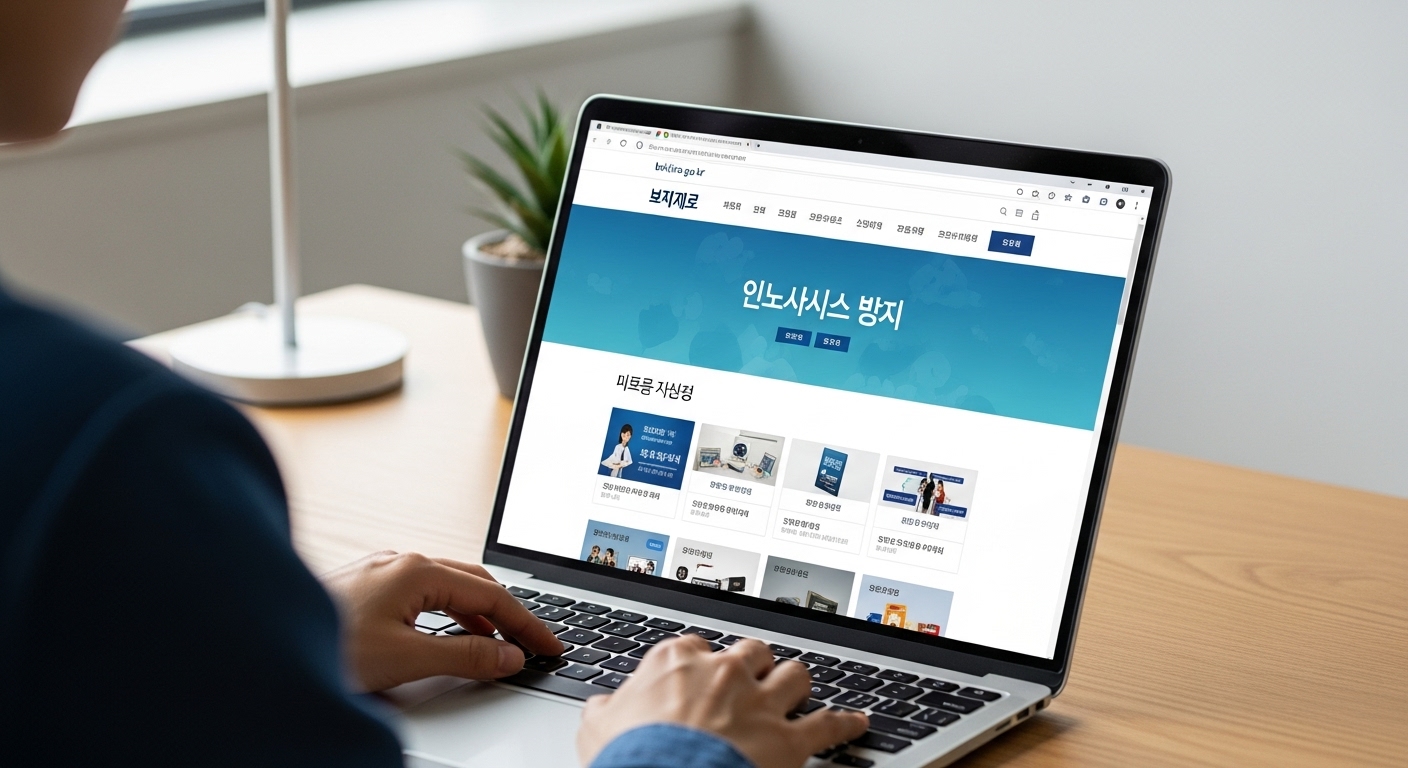 노트북으로 복지로 홈페이지에 접속하여 난방비 지원금을 온라인 신청하는 모습