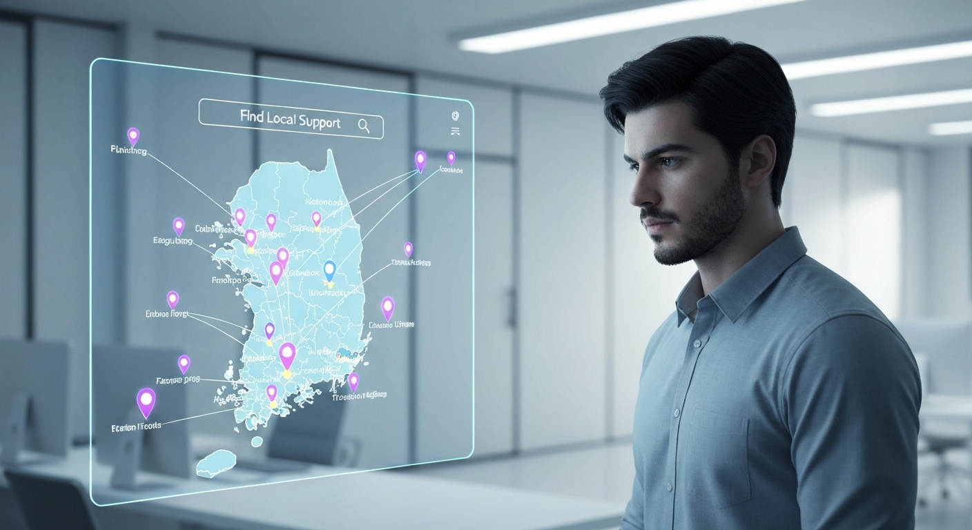 기업마당 웹사이트에서 지역별 맞춤 채용 지원 정책을 검색하는 모습