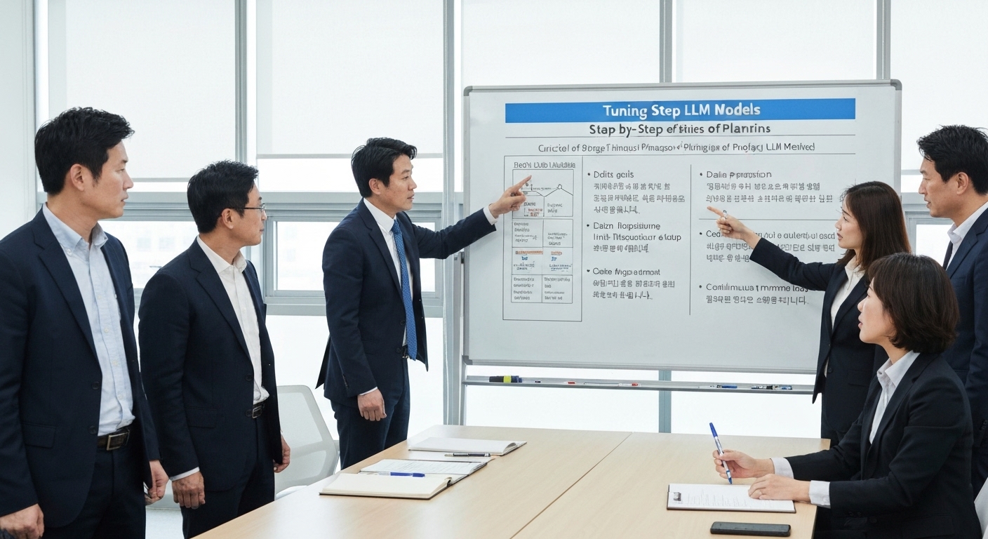 한국 기업에서 LLM 모델 튜닝을 위한 단계별 계획 수립 회의