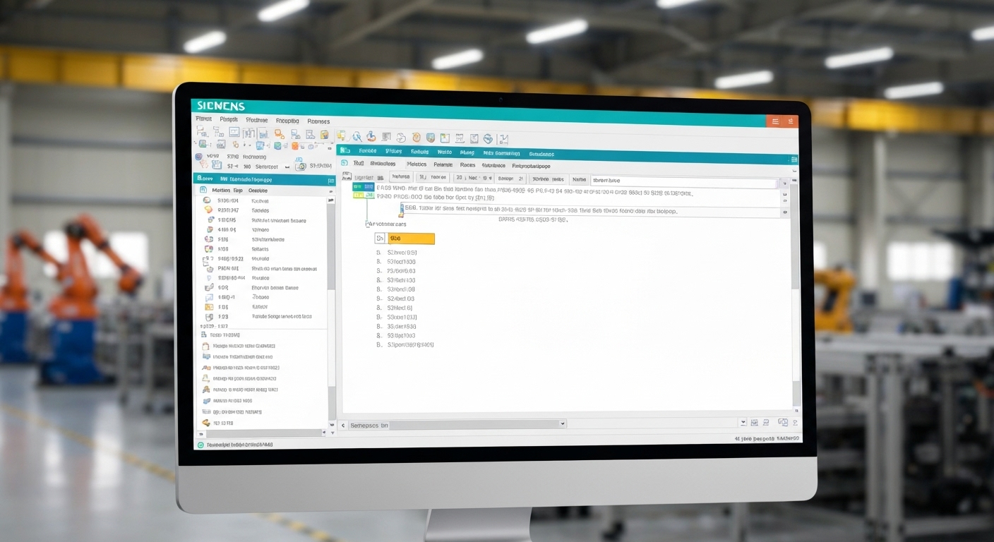 PLC 프로그래밍과 자동화 프로젝트가 표시된 지멘스 TIA Portal 소프트웨어 화면, 한국 산업 분위기 배경