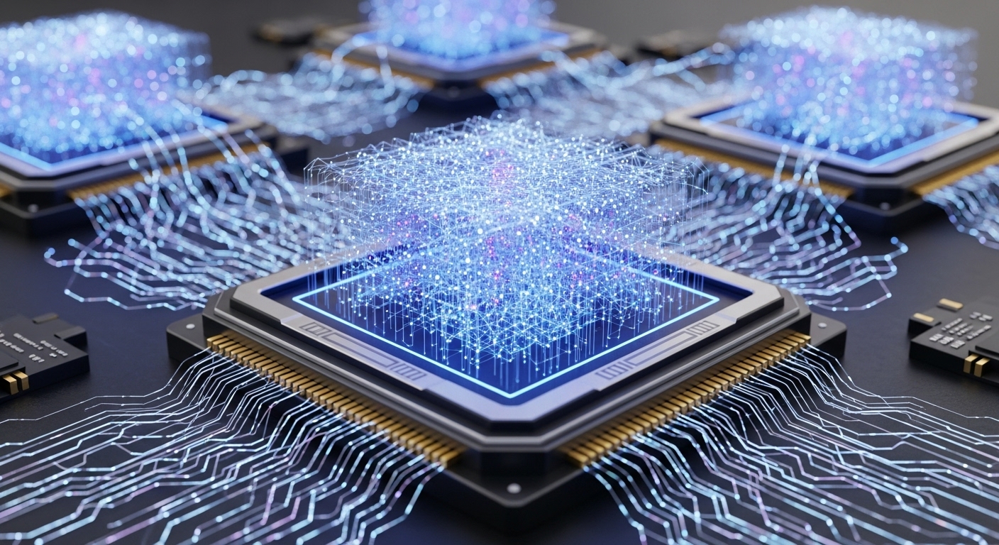 하나의 거대한 GPU 칩 안에 복잡한 인공지능 언어 모델이 완벽하게 들어간 모습