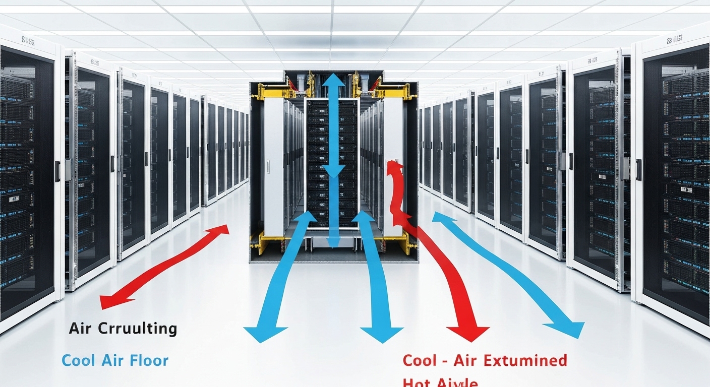 데이터센터의 전통적인 공랭식 냉각 방식의 공기 흐름도