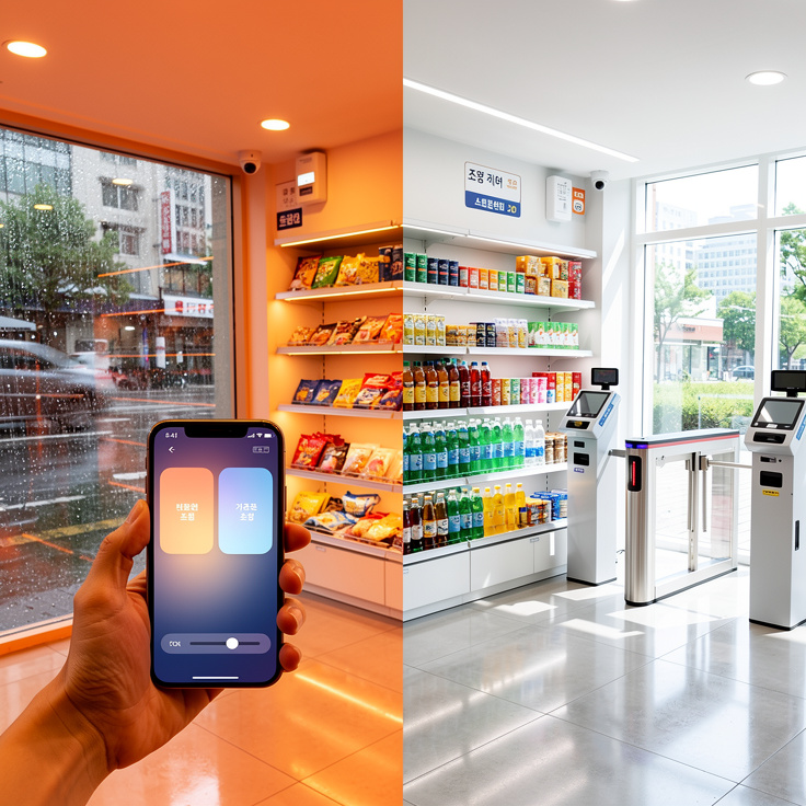 스마트 조명으로 무드 마케팅을 하는 무인 매장 모습