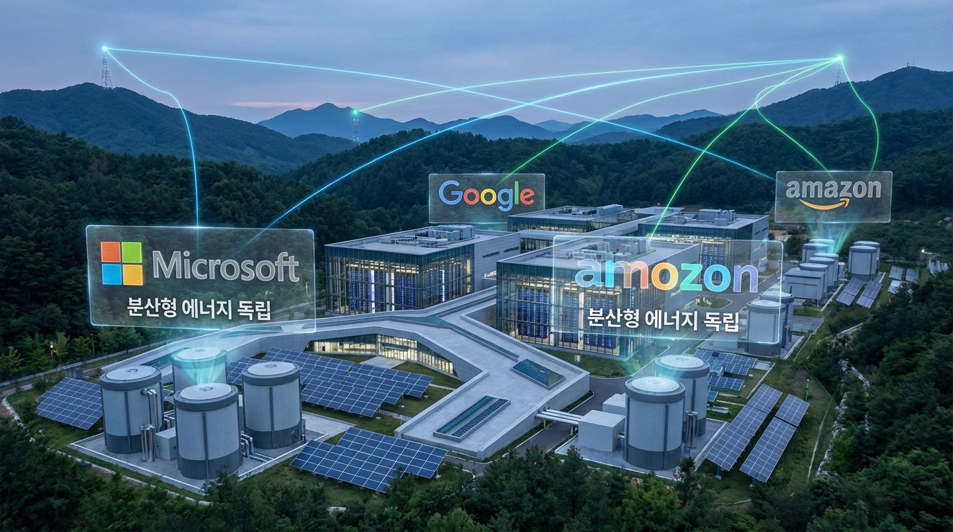글로벌 빅테크 기업들의 분산형 에너지 자립과 SMR 투자 현황을 상징하는 이미지