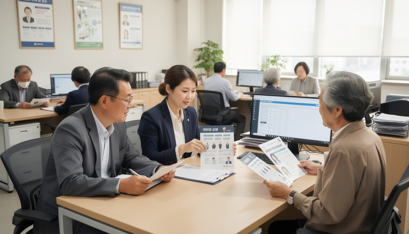 한국 직업상담사가 노인 구직자를 상담하는 모습