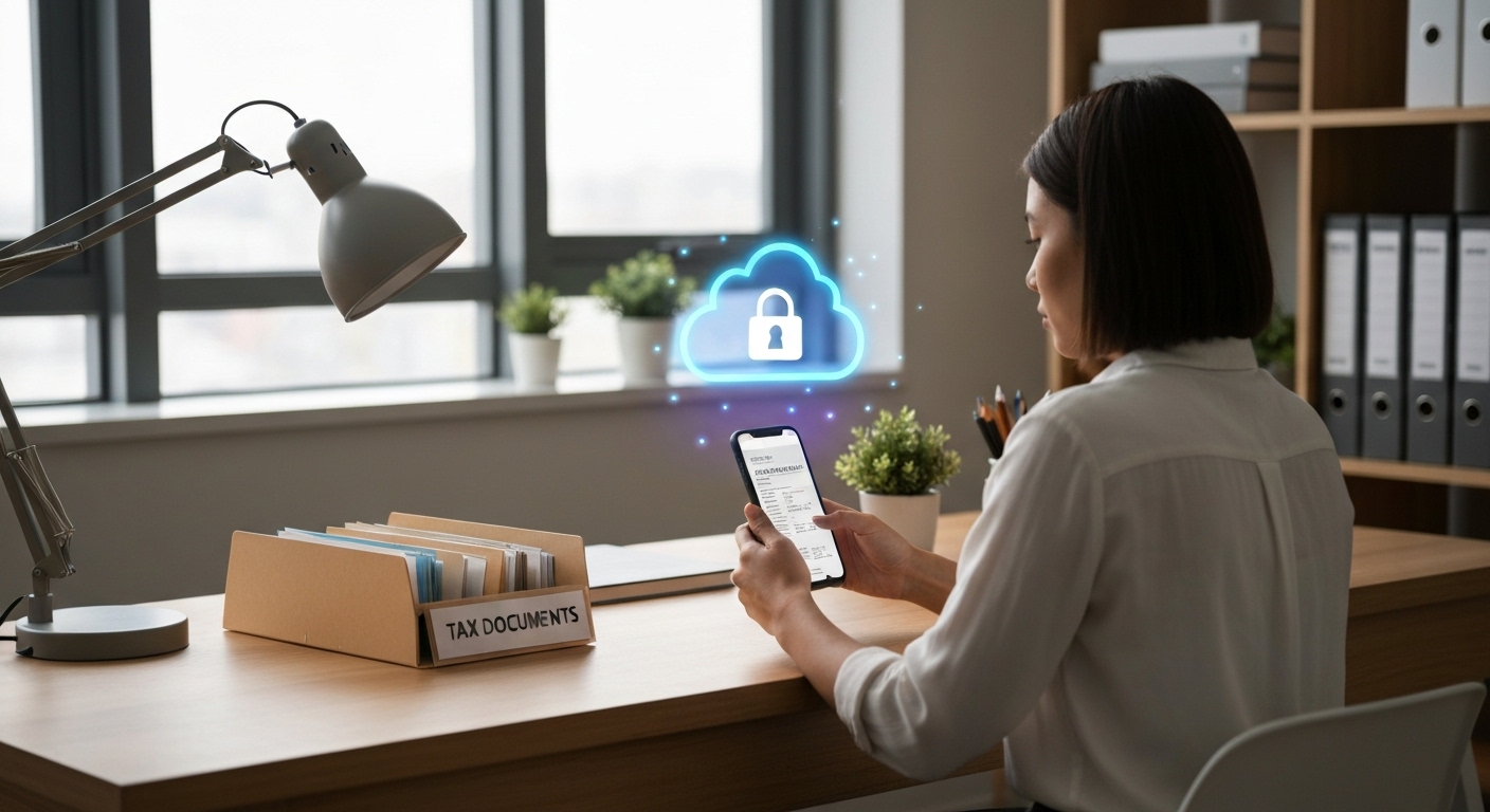 스마트폰으로 기부금 영수증을 스캔하여 클라우드에 저장하는 모습.