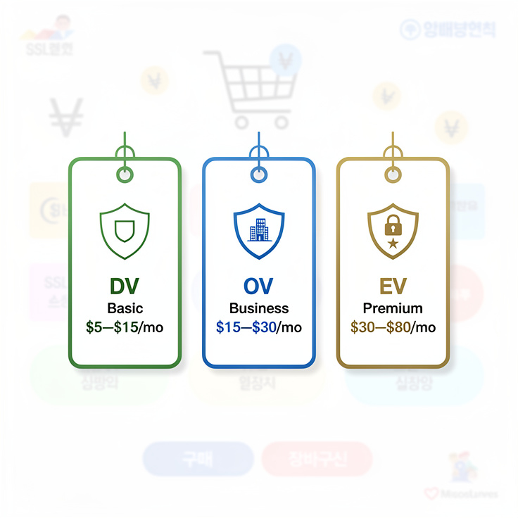 SSL 인증서 등급별 가격 비교 인포그래픽