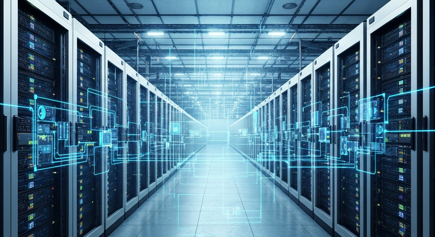 가상화와 분산 컴퓨팅 기술이 적용된 최신 데이터 센터 내부