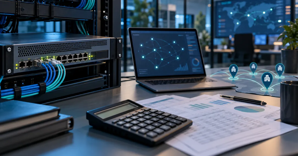 SD-WAN 도입 비용 예산을 검토하는 네트워크 운영 책상과 엣지 장비